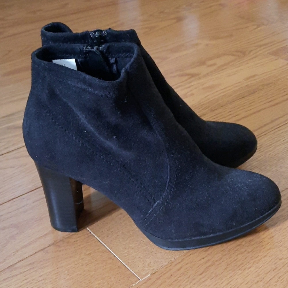 Bleka black suede booties, size 8